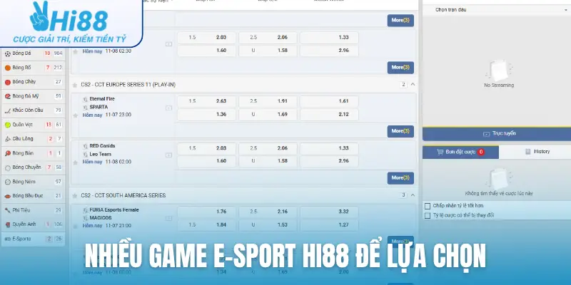 Nhiều game E-sport Hi88 để lựa chọn